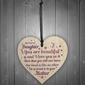 Red Ocean Mother And Daughter Gifts Handmade Wooden Hanging Heart Plaque Christmas Birthday Gift For Daughter