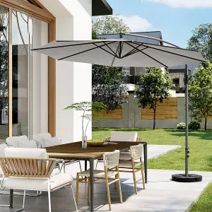 3M Outdoor Light Grey Cantilever Crank Tilt Swivel Banana Umbrella Sunshade with Fillable Base