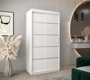 Verona 01 Contemporary 2 Sliding Door Wardrobe 5 Shelves 2 Rails White Matt (H)2000mm (W)1000mm (D)620mm