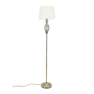 ValueLights Memphis Traditional Antique Brass Twist Floor Lamp with Fabric Lampshade