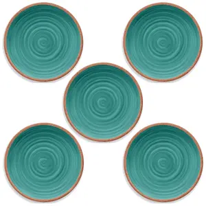 Purely Home Rustic Swirl Turquoise Melamine Dinner Plates - Set of 5