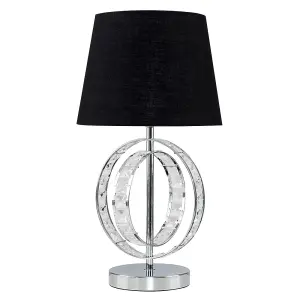 ValueLights Rothwell Chrome Acrylic Jewel Intertwined Double Hoop Design Table Lamp with Black Tapered Light Shade and LED Bulb