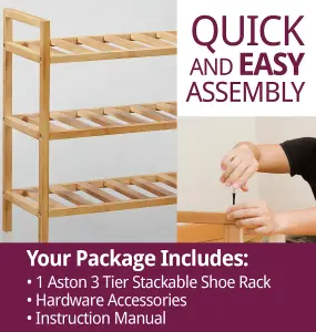 Hallowood Furniture Aston 3 Tier Stackable Shoe Rack