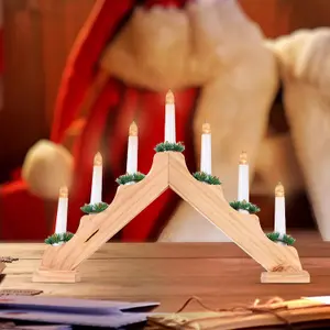 7 LED Wooden Christmas B/O Candle Bridge - Natural