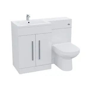 Nes Home 1100mm Left Hand Vanity Sink Basin Unit Back to Wall WC Toilet Bathroom Suite Debra