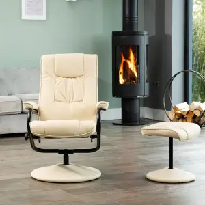 Gibson Bonded Leather and PU Swivel Based Based Recliner and Footstool - Cream