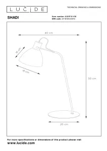 Lucide Shadi Modern Desk Lamp 20cm - 1xE14 - Black