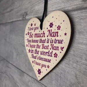 Red Ocean Love You Nan Gift For Christmas Birthday Wooden Heart Grandparent Gift Keepsake Plaque