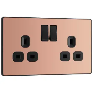 British General Double 13A Gloss Copper Switched socket & Black inserts