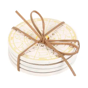 Something Different Astrology Wheel Coaster Set (Pack of 4) Cream/Gold (One Size)