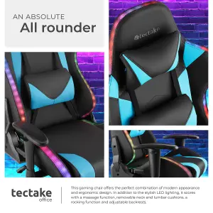 Gaming Chair Tartaros - RGB LEDs, fully adjustable, fully rotatable, massage function - black/azure