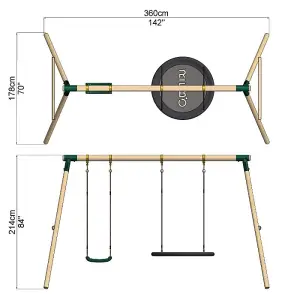 Rebo Wooden Garden Swing Set with Standard and Large Nest Swings - Meteorite Green