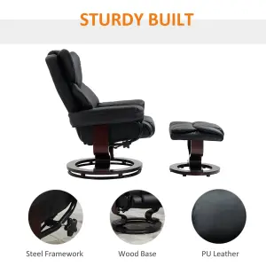 HOMCOM PU Leather Manual Reclining Armchair Footstool Padded Seat Black