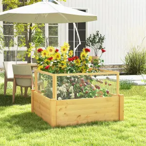 Costway Wooden Elevated Planter Box Square Raised Garden Bed with Fence