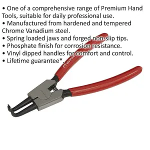 140mm Bent Nose External Circlip Pliers with Spring Loaded Jaws and Comfortable Non-Slip Grips