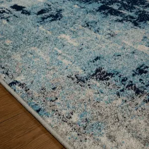 Modern Abstract Graphics Easy to Clean Blue Grey Abstract Rug for Dining Room-80cm X 150cm