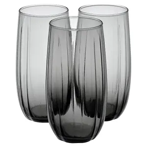 Queensway Home & Dining 500ml 12 Pcs Linka Dark Grey Coloured Glassware Cup Tall Short Cocktail Tumblers Sets