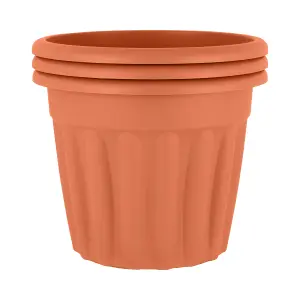 Wham 3x Vista Terracotta Plastic Planter, Round Garden Plant Pot, Large Floor Pot (50cm, 42L, Pack of 3)