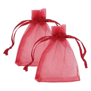 Neel Blue Pack of 100 Organza Bags, 7cm x 9cm Gift Bags Sheer Drawstring Pouches, Burgundy