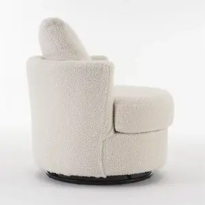 Teddy Swivel Armchair with Back Cushion Pillow Thick Foam Pad, White