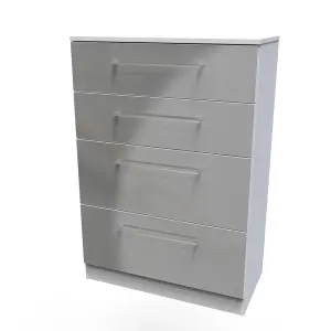 Chester 4 Drawer Deep Chest in Uniform Grey Gloss & White (Ready Assembled)