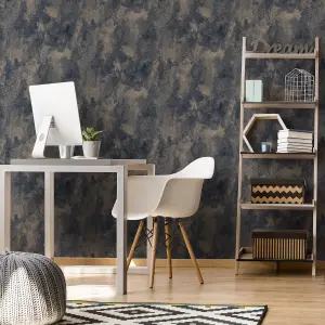 Boutique Navy Concrete effect Textured Wallpaper