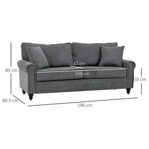 HOMCOM Fabric Sofa 3 Seater Sofa for Living Room w/ Throw Pillow Grey