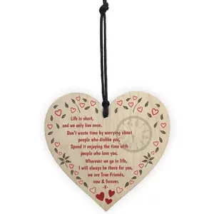 Red Ocean True Friends Now Forever Wooden Hanging Heart Plaque