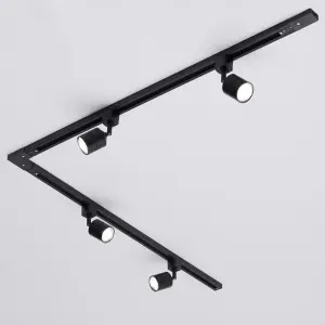 Litecraft Soho Black 4 Head 2m L Shape Kitchen Ceiling Light with LED Bulbs