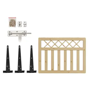 Wood Colour Outdoor Cross Top Wooden Garden Gate Pedestrian Fence Yard Door with Accessory Kit,120cm x 90cm