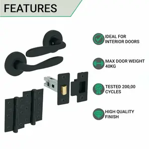 EAI - Sassari Lever on Rose Latch Kit / Pack - 64mm Latch - 76mm Hinges - Matt Black