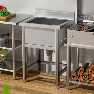 95cm H 1 Compartment Commercial Floorstanding Chrome Effect Stainless Steel Kitchen Sink