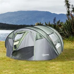 Outsunny 4-5 Person Pop Up Camping Tent - Green/Grey | Robert Dyas