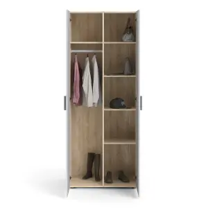 Pepe Wardrobe with 2 doors in Oak with White High Gloss