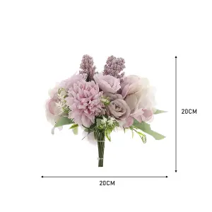 Purple Romantic Artificial Bouquet Faux Silk Flower for Home Wedding Decoration (20cm)