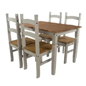 Corona Dining table 1180mm & 4 chair SET, Grey waxed and Antique waxed pine