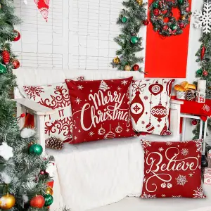 4 Pack Christmas Pillow Covers 1818 Inch Linen Red Christmas Snowflake Throw Cushion Covers Merry Christmas Pillow Cases