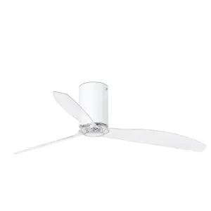 Luminosa Mini-Tube Matt White, Transparent Ceiling Fan With DC Motor Smart - Remote Included