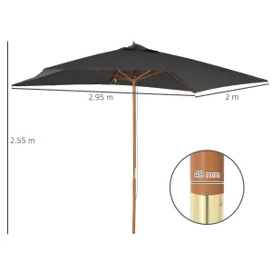 Outsunny Wooden Garden Parasol Sun Shade Patio Umbrella Canopy Dark Grey