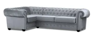 Chesterfield Style Mariot Corner Sofa Grey French Velvet (Left Hand Corner)