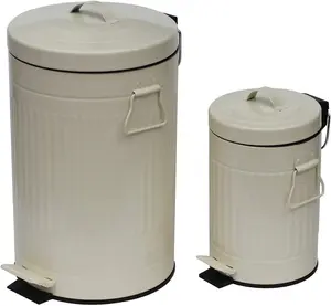 simpa Cream 2PC Metal Pedal Dustbin 12L & 3L Set