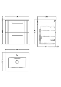 Retro 2 Drawer Wall Hung Vanity Unit with Minimalist 1 Tap Hole Ceramic Basin - 500mm - Satin Soft Black - Balterley