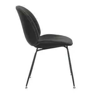 Luxurious Dark Grey Velvet Dining Chair with Black Metal Legs