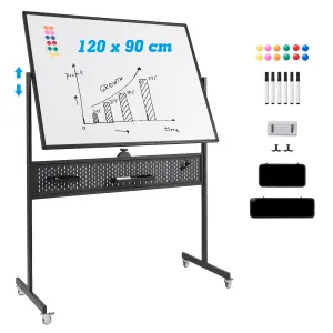 COSTWAY Mobile Whiteboard 120 x 90 CM Double-Sided Dry Erase Board with Stand