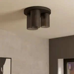 EGLO Colomera Black Glass & Steel Flush Mount Ceiling Light