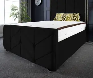 DS Living Milly Chevron Upholstered Soft Touch Black Velvet Luxury Bed Frame 6FT Super King