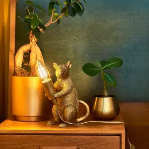 ValueLights Raymond Modern Metallic Gold Painted Rat Design Table Lamp - Includes 4w LED Filament Bulb 2700K Warm White