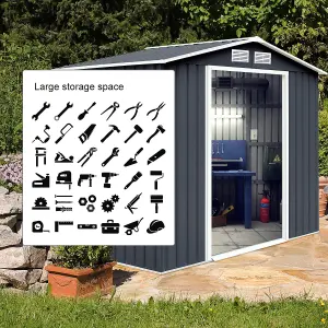 Costway 9 FT x 6 FT Outdoor Storage Shed Tool Storage House with Double Sliding Door