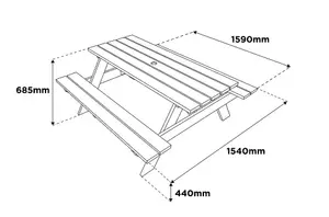 Woodshaw Appleton Wooden Picnic Table Bench 6 Seater Garden Patio Pub