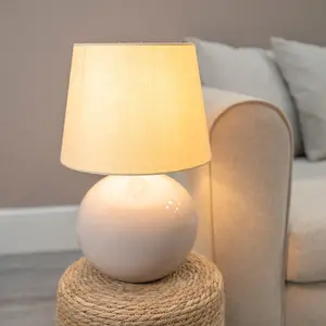 ValueLights Bosco Stone Natural Ceramic Table Lamp with Beige Tapered Shade - LED Bulb Included